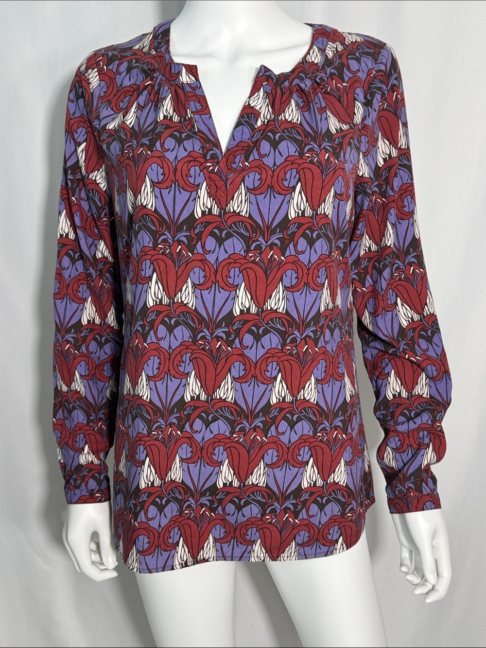 WinterSilks 100% Silk Art Nouveau Print Long Sleeve Blouse Medium